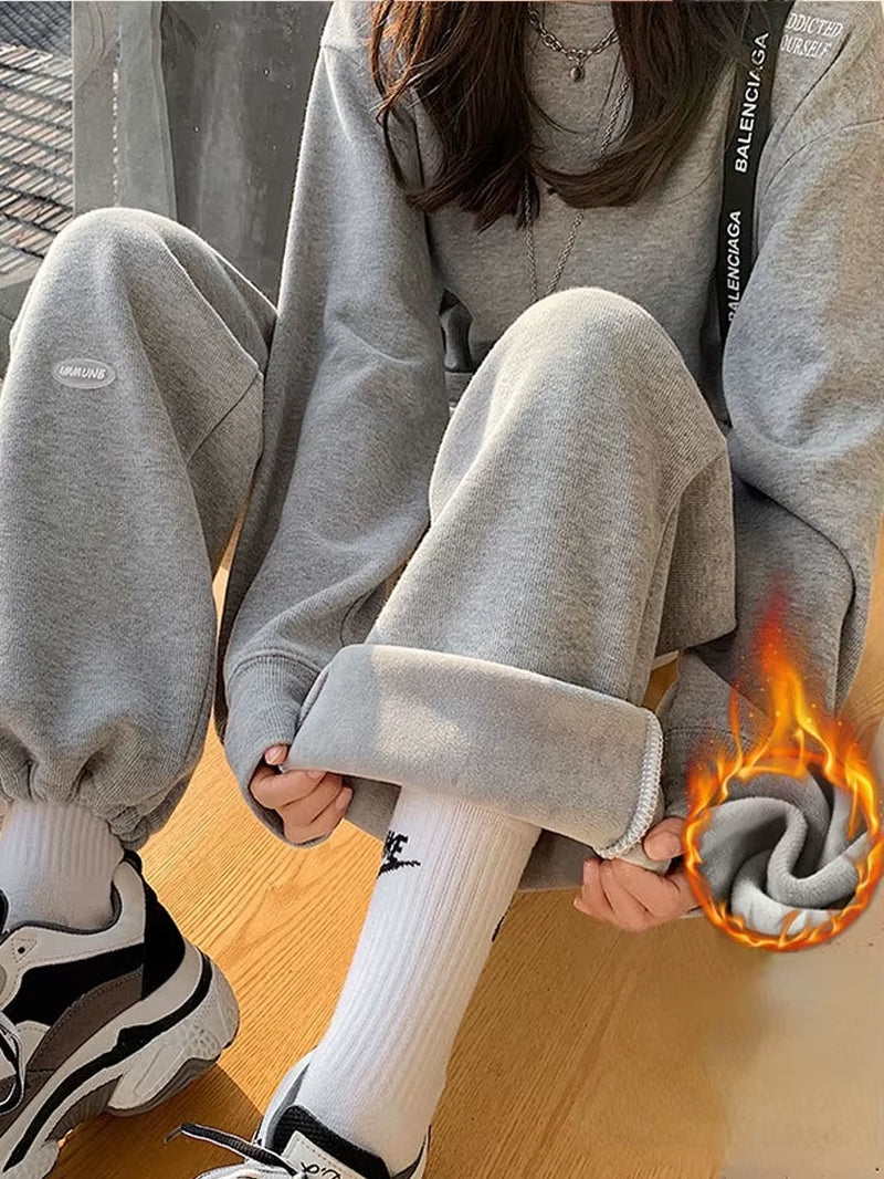 2023 Oversized Gray Velvet Baggy Sweatpants Women Autumn Loose Women'S Sports Pants Thick Winter Trousers Joggers Streetwear