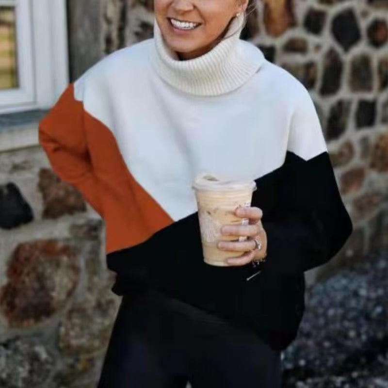 Plus Size Loose Knitted Sweater Women Jumpers Long Sleeve Woman Pullovers Sweaters Casual Winter Color Block Striped Sweater