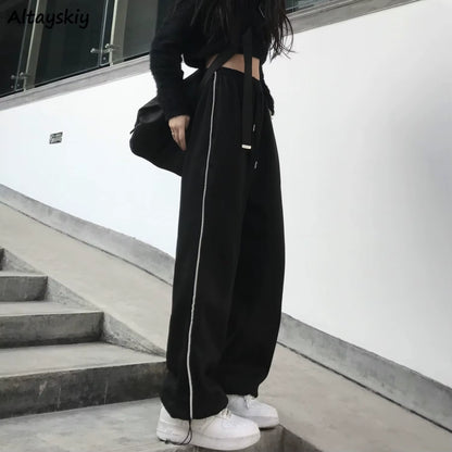Casual Pants Women Bundle Feet Trousers Design Loose Wide Leg Drawstring Streetwear Joggers Ulzzang BF 2022 Popular All-Match