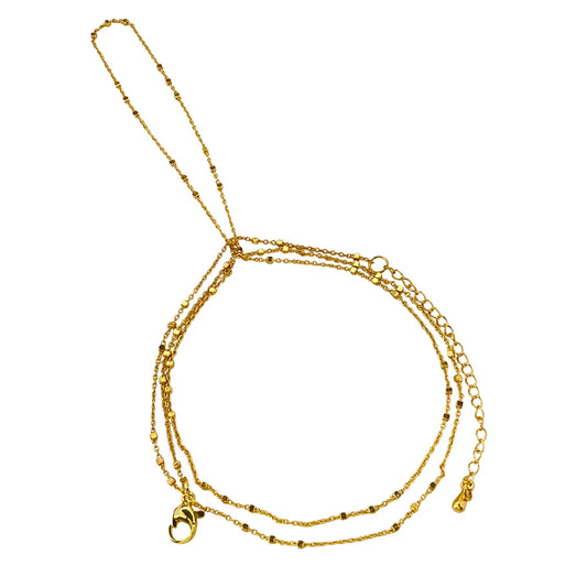 Per'Sbox Exquisite Gold Color Bead Chain Finger to Wrist Bracelet Vintage Adjustable Wrap around Slave Bracelet Layering Jewlery