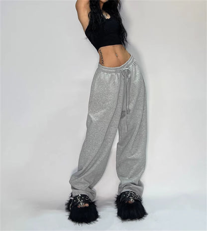 Casual Solid Sweatpants for Women High Waist Lace up Loose Joggers Pant Classic Baggy Streetwear Female Sport Dance Trouser Y2K