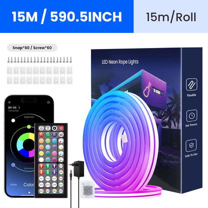 Flexible RGB LED Lights,Neon LED Rope Lights,Led Lights for Bedroom Flexible LED Light Strip with Remote and APP Control RGB