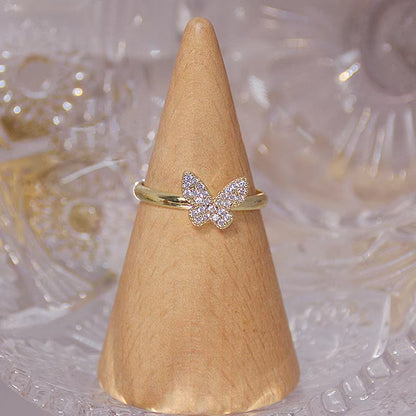 New Fashion Butterfly Rings Shiny Cubic Zirconia Leaves Geometric Adjustable Finger Ring Girls Minimalist Dainty Jewlery Gifts