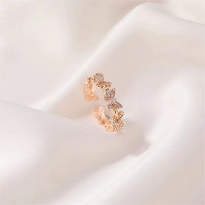 New Fashion Butterfly Rings Shiny Cubic Zirconia Leaves Geometric Adjustable Finger Ring Girls Minimalist Dainty Jewlery Gifts