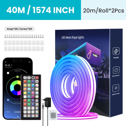 Flexible RGB LED Lights,Neon LED Rope Lights,Led Lights for Bedroom Flexible LED Light Strip with Remote and APP Control RGB