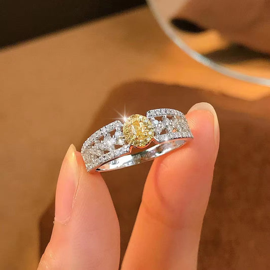 New Personality Fashion Hollow Yellow and White AAA Zircon Ring Jewlery for Women Wedding Party Accessories Gifts 6 7 8 Sizes