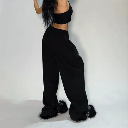 Casual Solid Sweatpants for Women High Waist Lace up Loose Joggers Pant Classic Baggy Streetwear Female Sport Dance Trouser Y2K