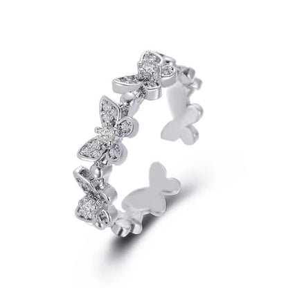 New Fashion Butterfly Rings Shiny Cubic Zirconia Leaves Geometric Adjustable Finger Ring Girls Minimalist Dainty Jewlery Gifts
