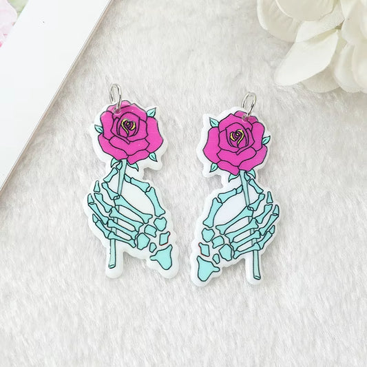10Pcs Pastel Goth Charms Skull Rose Buttock Creepy Acrylic Jewlery Findings for Earring Necklace Diy Making