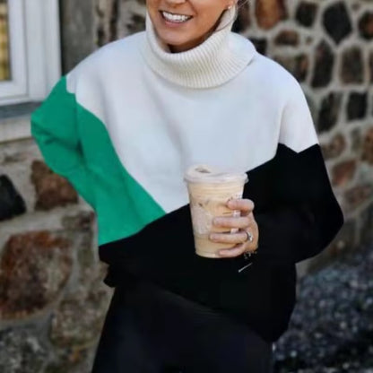 Plus Size Loose Knitted Sweater Women Jumpers Long Sleeve Woman Pullovers Sweaters Casual Winter Color Block Striped Sweater