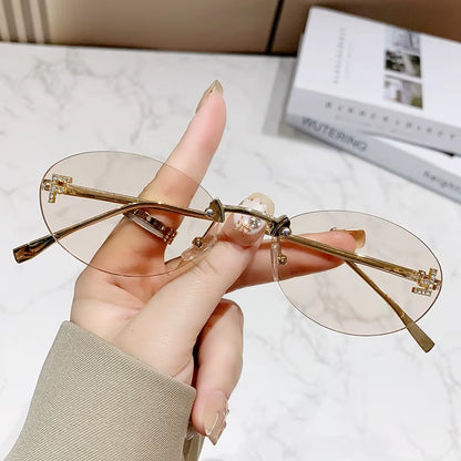 Elegant Diamond Oval Sunglasses Male Letter "F" Rimless Sunglasses Car Sunglasses 90902