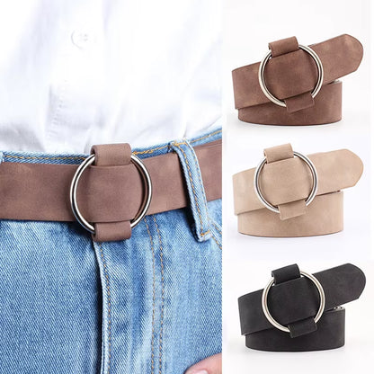Double Ring Belts for Women Fashion Dress Jeans Belt PU Leather Metal Buckle Heart Pin Waist Belts Lady Girls Leisure Waistband