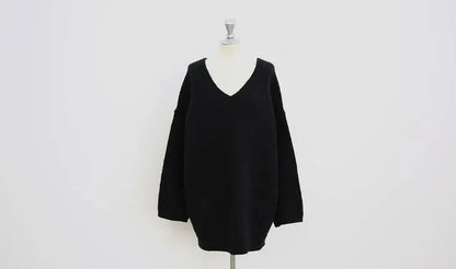 Women Autumn Oversized V Neck Full Sleeve Cozy Cashmere Sweater Loose Knitted Pullovers Solid Color Casual Jumpers