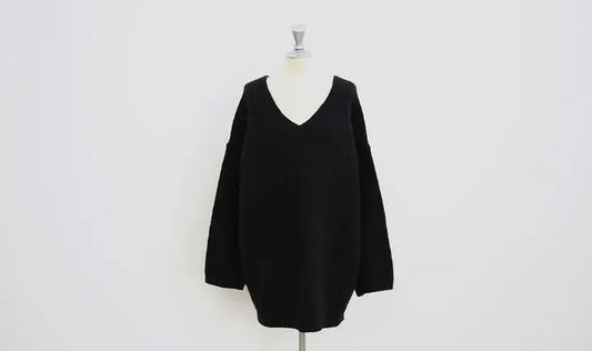 Women Autumn Oversized V Neck Full Sleeve Cozy Cashmere Sweater Loose Knitted Pullovers Solid Color Casual Jumpers