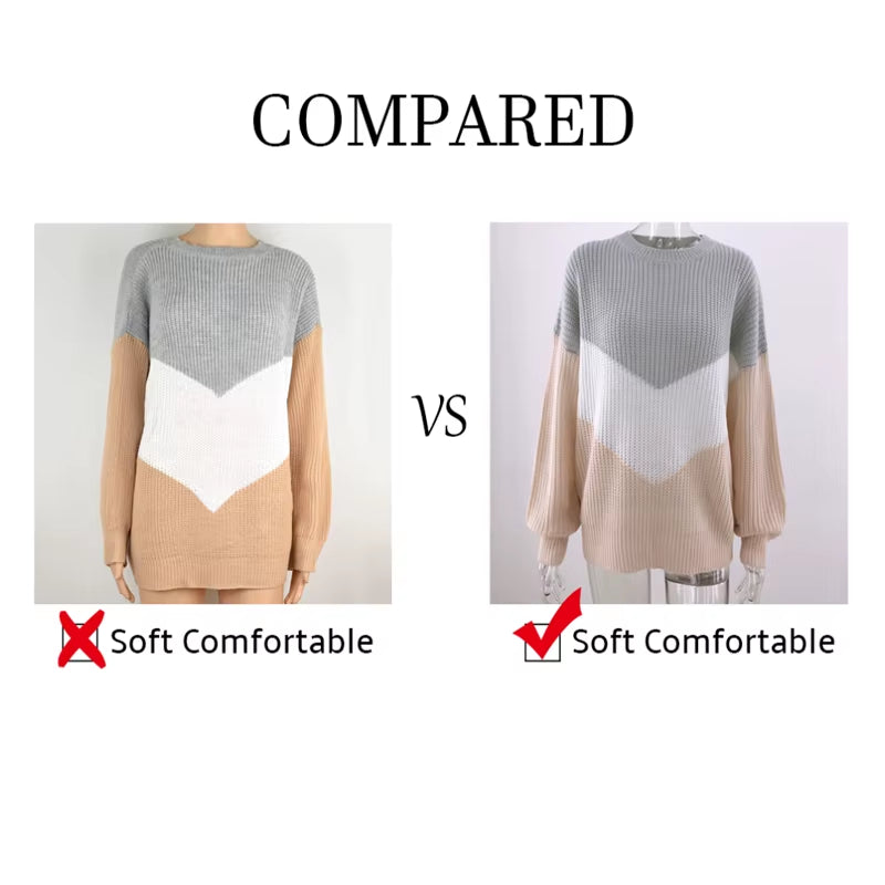 Plus Size Loose Knitted Sweater Women Jumpers Long Sleeve Woman Pullovers Sweaters Casual Winter Color Block Striped Sweater