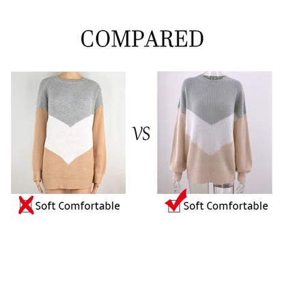 Plus Size Loose Knitted Sweater Women Jumpers Long Sleeve Woman Pullovers Sweaters Casual Winter Color Block Striped Sweater