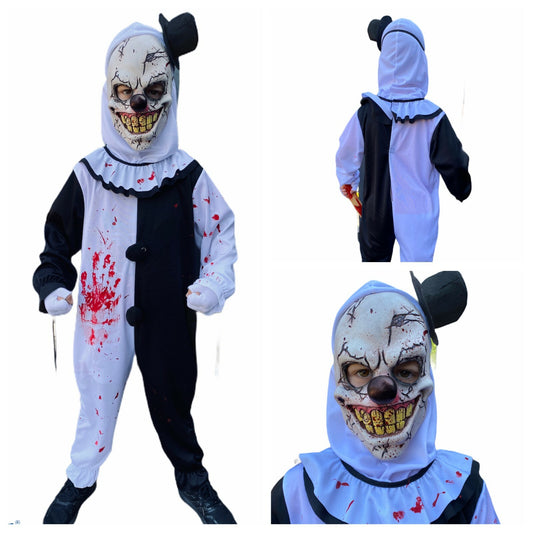 Kids Scary Clown Costume Killer Clowns Boys Mime Halloween Fancy Dress Outfit