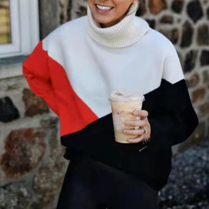 Plus Size Loose Knitted Sweater Women Jumpers Long Sleeve Woman Pullovers Sweaters Casual Winter Color Block Striped Sweater