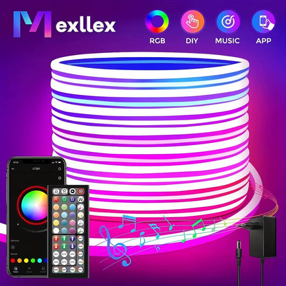 Flexible RGB LED Lights,Neon LED Rope Lights,Led Lights for Bedroom Flexible LED Light Strip with Remote and APP Control RGB