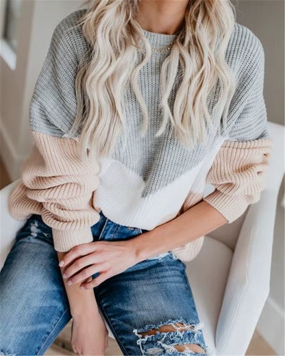 Plus Size Loose Knitted Sweater Women Jumpers Long Sleeve Woman Pullovers Sweaters Casual Winter Color Block Striped Sweater