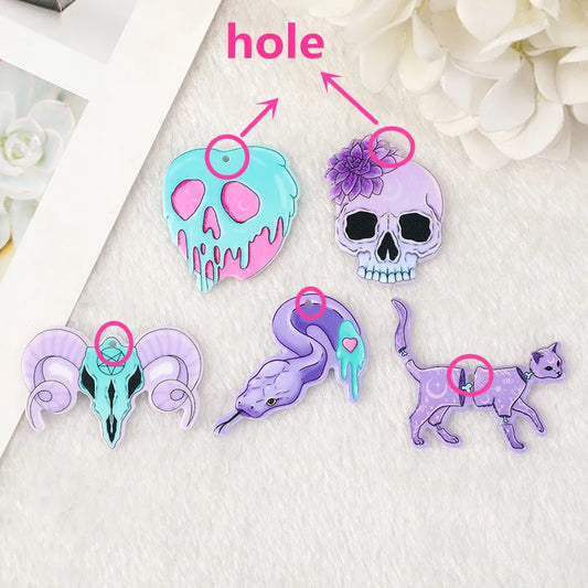 10 Pcs Halloween Charms Creepy Witch Cat Skull Snake Flatback Acrylic Jewlery Findings for Earrings Keychain Pendants Diy Making