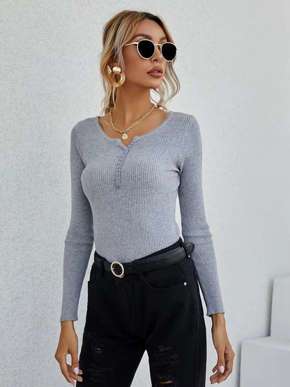 New Autumn Winter Women Long Sleeve Button Front Rib-Knit Stretchable Pull Sweater Korean Sweater Femme Jersey Jumper Pullover