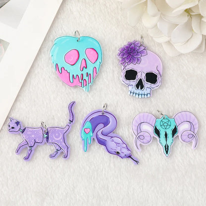 10 Pcs Halloween Charms Creepy Witch Cat Skull Snake Flatback Acrylic Jewlery Findings for Earrings Keychain Pendants Diy Making