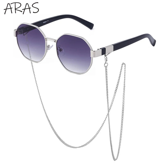 Polygon Sunglasses Women with Chain 2025 Luxury Brand Fashion Unique Trends Octagon Sun Glasses for Ladies Square Eyewear Shades